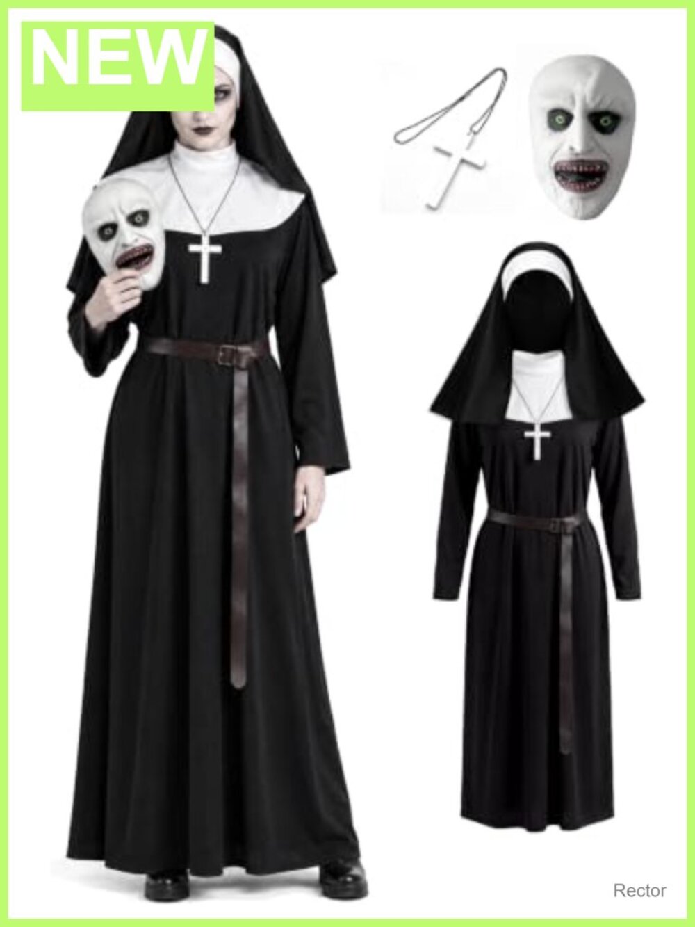 Scary Nun Halloween Costume Women Unisex Long Robe Veil Mask